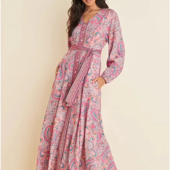 VENUS Pink Paisley Long Sleeve Dress